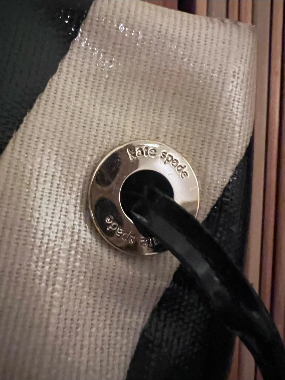 kate spade Black and Cream Striped Patent Tote baby bag
